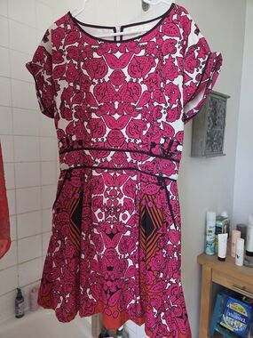 Uttam London Pink and White Floral Fit-and-Flare Mini Dress
